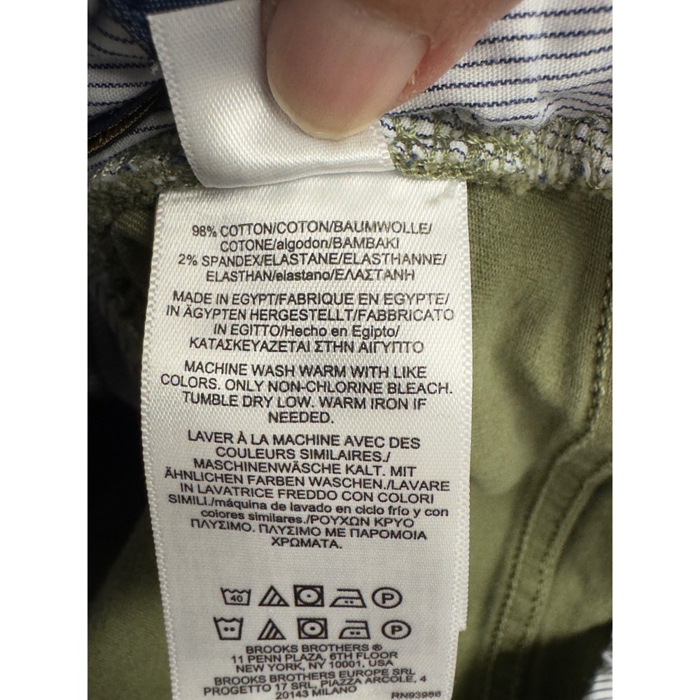 Brooks Brothers Slim Fit Pants Mens 34x32 Olive Green 5-Pocket Chino Preppy - Picture 6 of 7
